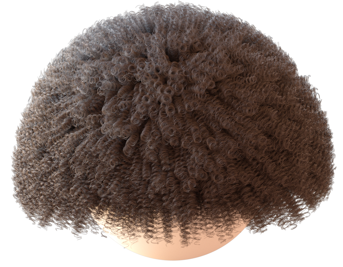 A still-frame of 8000 guide strands in a hairball simulation.